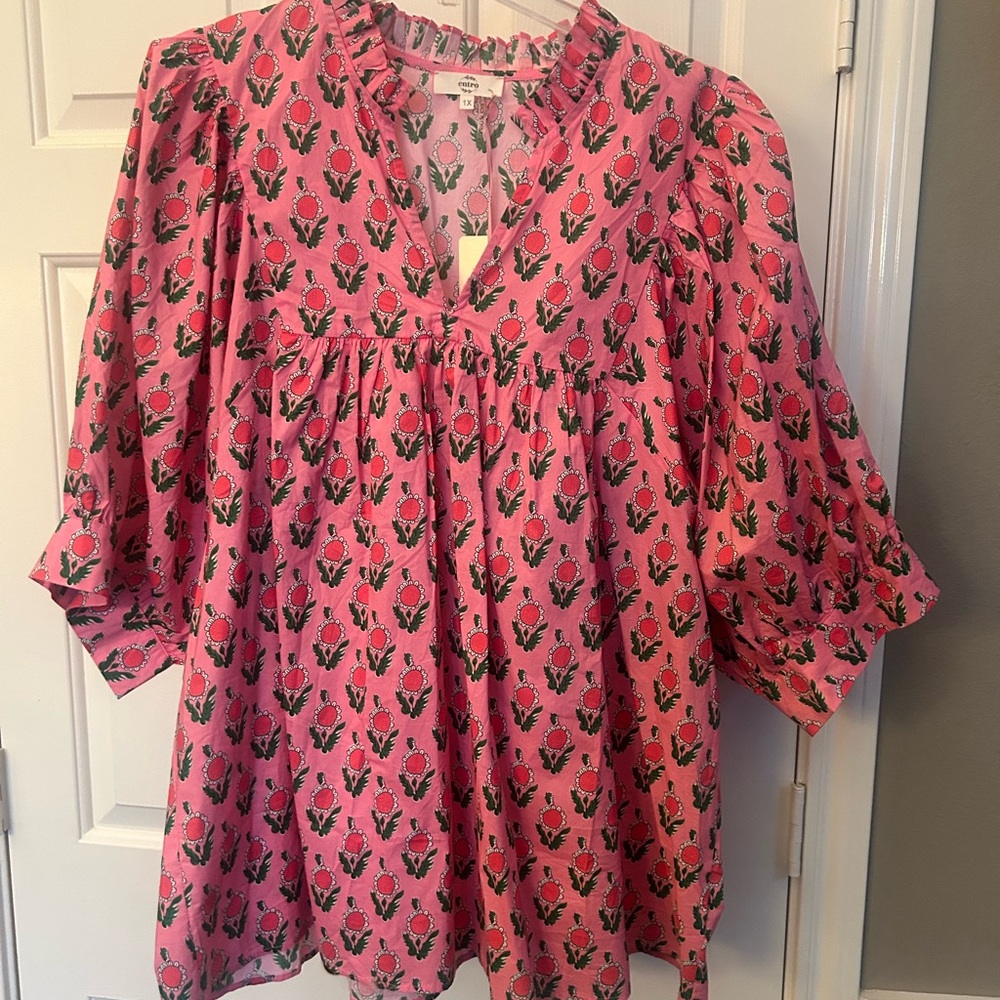 Entro Pink and Green Floral Blouse
